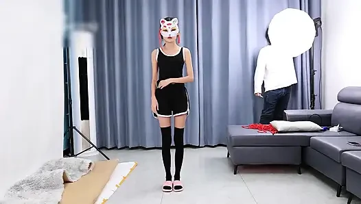A Young, Beautiful, Slender, and Adorable Girlfriend, with Black Stockings, Red Strings, and Restraints