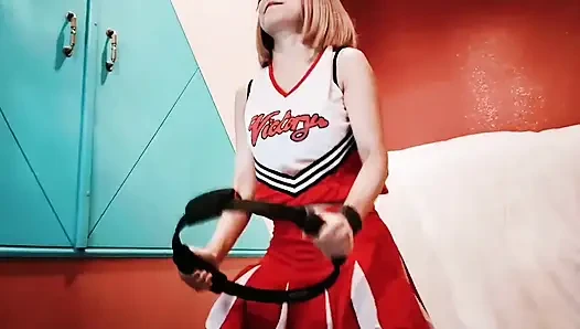 A cute busty married woman exercises 2 in a sexy cheerleader costume. Home made amateur Private Shoot