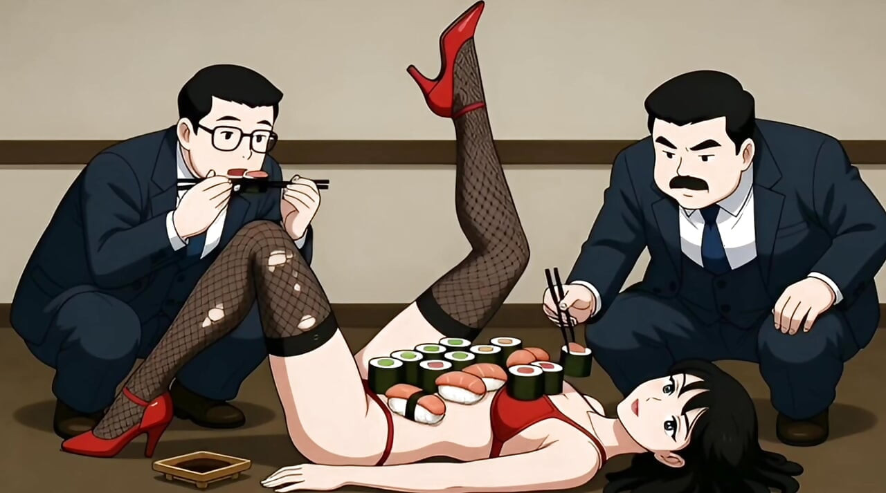 Sushi Girl: Rich Guys Eat Food off a Sexy Slut's Body and Then Fuck Her