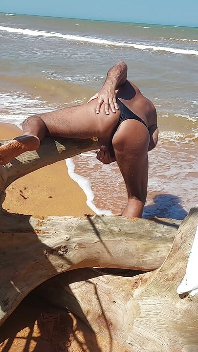 Ladysilva crossdress on the beach in panties what a hot ass