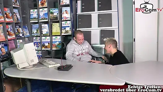 German short-haired stepmom seduces her stepson in the office