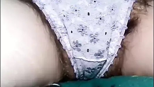 Hairy mature cunt in panties, close-up, amateur