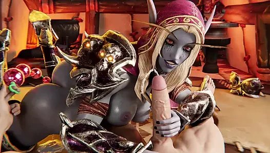3D Вау, камшот для сильван с Windrunner и анальными бусинками
