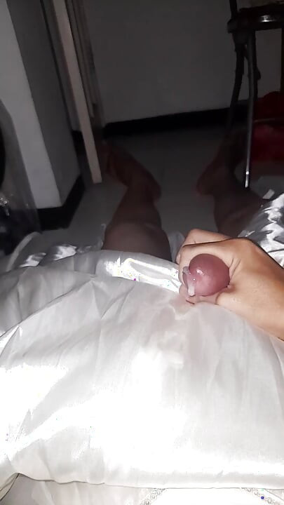 Cum flows on satin wedding dress