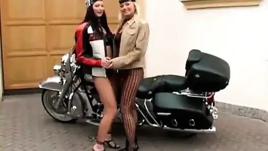 Horny cutties caress each other and get their cunts finger fucked