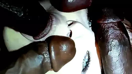 Black cock blowbang cum tribute