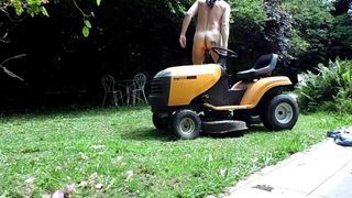 Striptease on lawn tractor - anal insertion of the lever