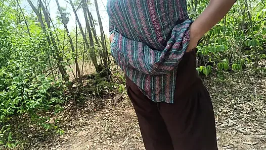 Step brother enjoying housewife breast squeeze in outdoor forest side