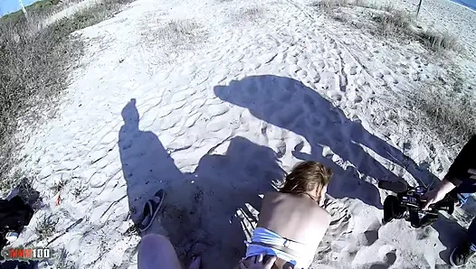 Fucking at the beach with Arahnea a young Spanish girl in sexy leggings