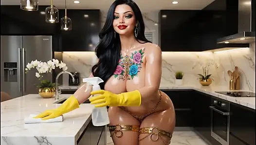 BBW Mature Wife House Cleaning Tease Vacuum Show 3D silicone sex doll   CGI 8K