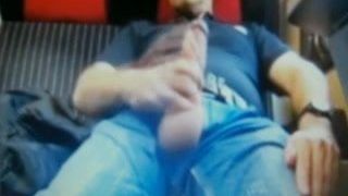 hung daddy on train jerking his huge cock and balls