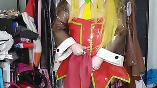 Kigurumi roll PVC kanin kostym breathplay och handsfree vibrator