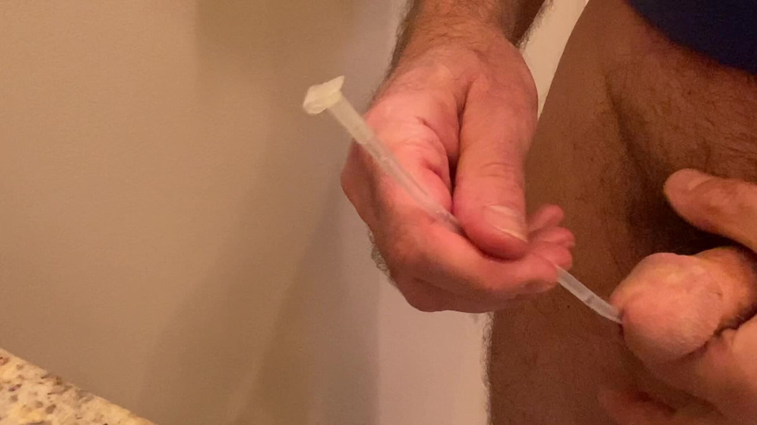 Sounding an extra long straight tip silicone sound as deep as it can go.