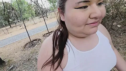 (censored - cut - No People Around) I love walking around in public with cum on my face and showing off my huge ass