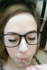 Nerdy girl swallowing