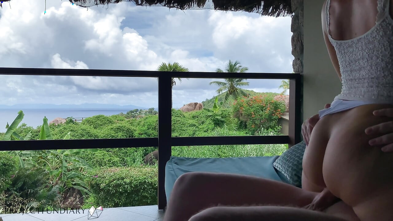 Wife bouncing cock on balcony