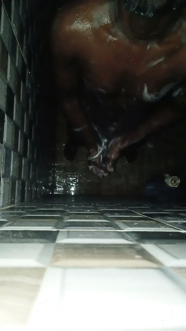 Hot Indian man bathing and playing and cleaning his big cock