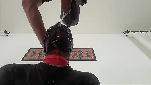 Laura is gagged with a lips mouth gag, throath fucked for long time and swallows cum