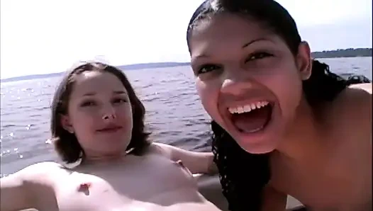 Vintage 90's boat sluts in a hot outdoor threesome