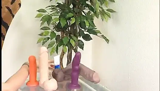 Asian chick toys her cunt and blows hard cock at the casting
