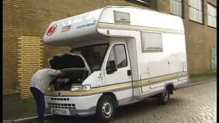 hitchhiker gets into motorhome, she has to spread her legs if she wants to ride along