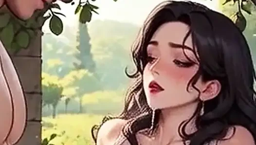Дама Waifu Garden в видео от первого лица - трусики в стороне проникновение и трах на скамейке крупным планом