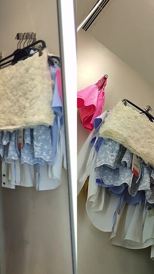 Girl in transparent clothes trying on clothes without panties | Clip 1