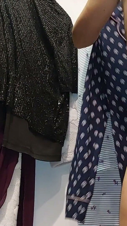 Amateur wife trying on clothes. hairy pussy, sexy brunette, big ass, sexy clothes, panties, socks, shorts, pantyhose | Clip 1