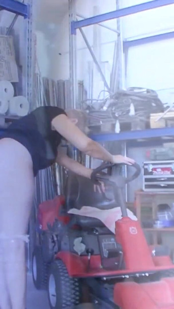 Stunning moment from "Bodo der Staplerfahrer fickt die blonde Empfangsdame in der Werkstatt"