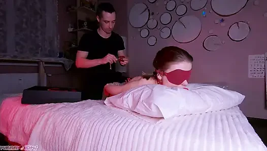 Dripping Cum in Mouth After Massage and BDSM Spanking