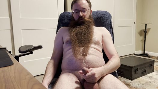 Bearded Bear Cub Strokes Cock and Cums on Beard