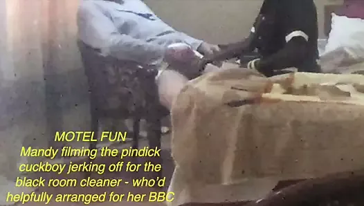 Mandy instructs pindick cuckboy to jerk off for black maid