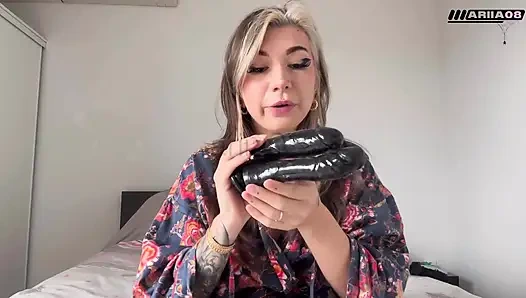 Petite French Goth Test a Double Ass and Pussy Dildo