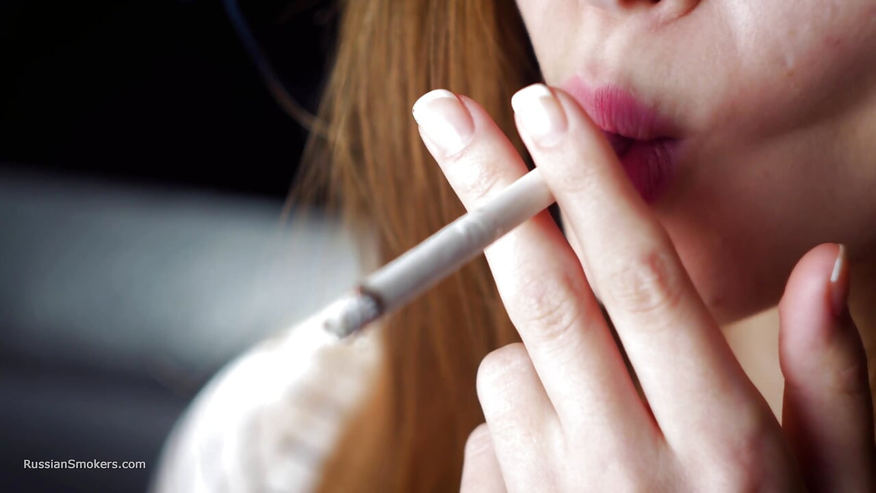 Soft Russian Beauty Smoking Cigarette Calm Moments