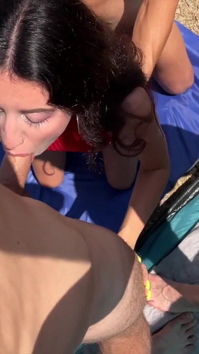 Captivating moment from "Two males met a couple and fucked his girlfriend right on a public beach"