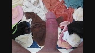 masturbating on bras and splash of cum everywhere .