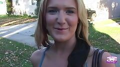 A Fuckable Blonde Hottie with Big Fake Boobies Enjoys Having Group Sex with Two Guys