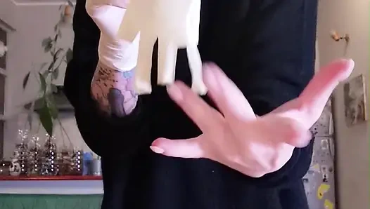 i'm hungry now eating salmon WHITE LATEX GLOVES GODDESSLOLLI