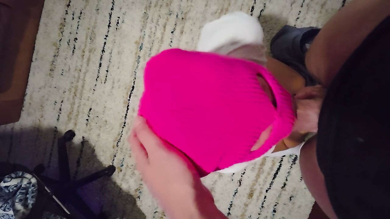 Homemade POV: Mysterious Girl in Pink Ski Mask Sucks Huge Dick