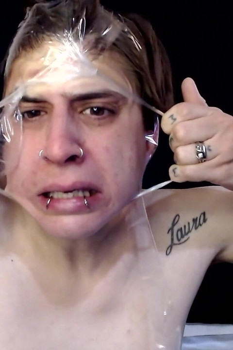 Self tape Bondage breath play walka strach panika usta nos