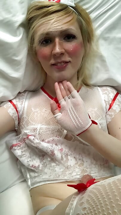 Trans Nurse Self Facial, Fingering and Jerking Off