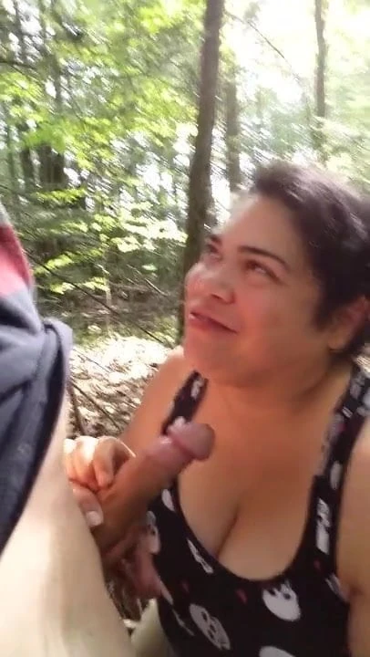 cheating latina wife sucking cock in woods at rest area prt2