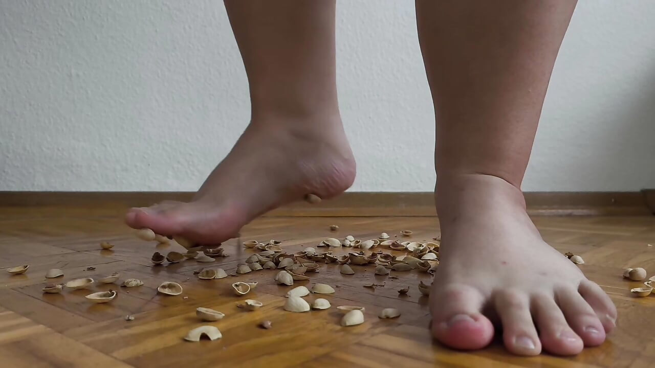130kg Woman Walking on Pistachio Shells - Crunching Sounds
