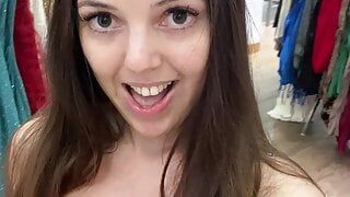 Naughty Solo Public MILF xLilyFlowersx Flashes Tits and Pussy While Trying on Clothes at Mall