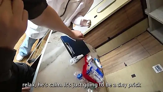 LATINA NURSE milks my CUM sample with Machine and his deepthroat