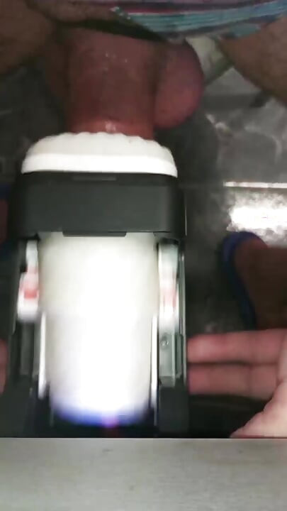 Huge, wide and very hard, and hot, jerking off in fantastic and automatic sexual machine look the movement