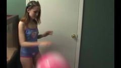 Cute teen Kitty teasing in a tube top and shorts