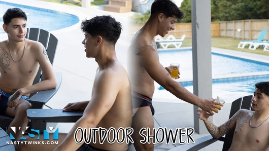 NastyTwinks - Outdoor Shower - Jay Angelo takes a shower outside when Jordan Haze Checks in on Him and Fun Ensues