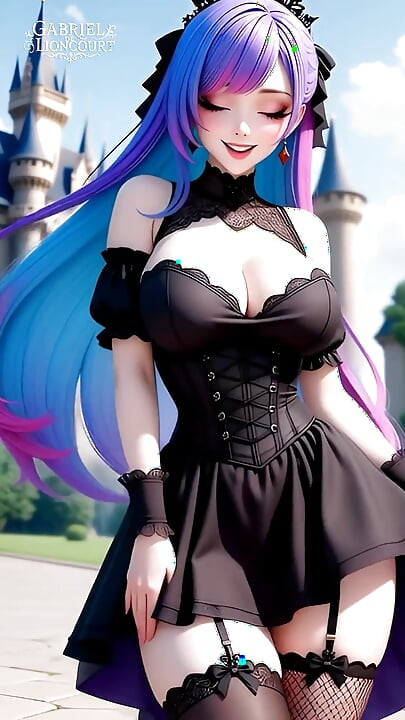 染めた髪の変態ゴシック女の子たちが大きな胸を見せる2