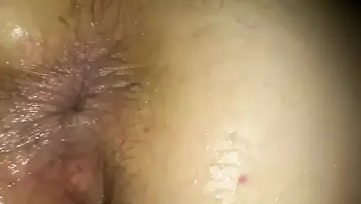 Pissing INSIDE BBW pussy and asshole